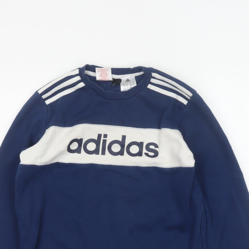 adidas Boys Blue 11-12 Years Pullover Colourblock Logo Sweatshirt
