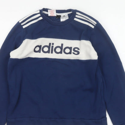 adidas Boys Blue 11-12 Years Pullover Colourblock Logo Sweatshirt