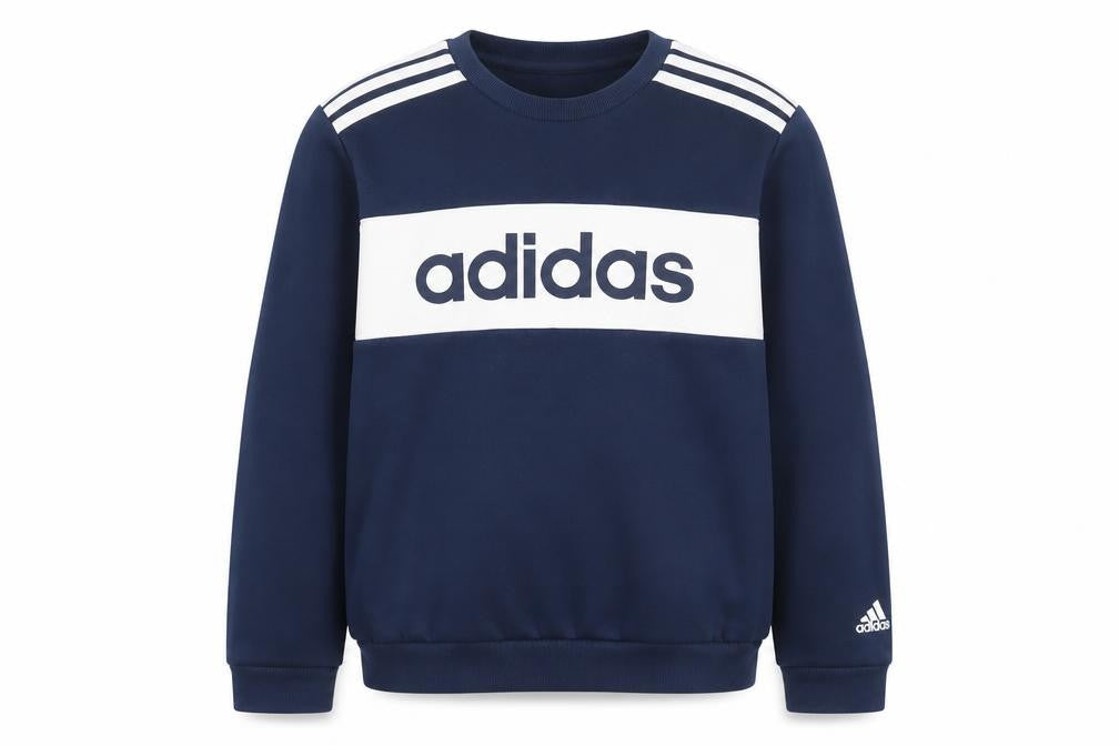 adidas Boys Blue 11-12 Years Pullover Colourblock Logo Sweatshirt