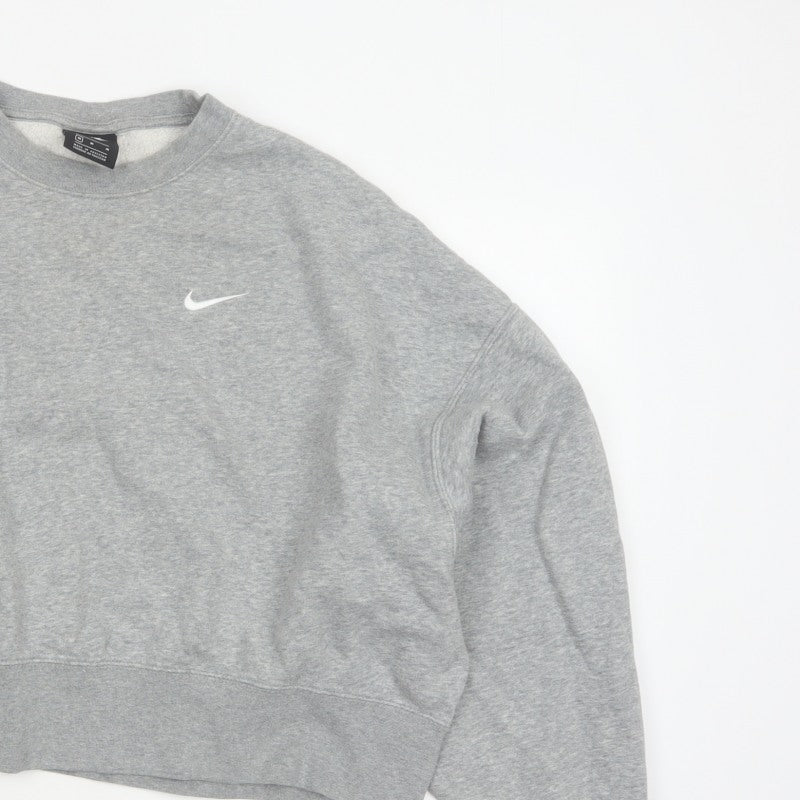 Nike Women’s Grey M Logo Crew Neck Pullover Sweatshirt Fleece