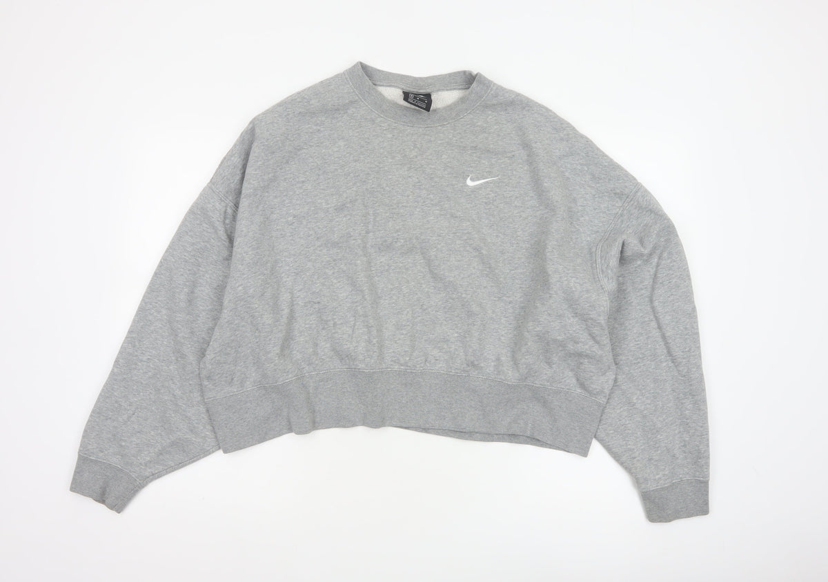 Nike Women’s Grey M Logo Crew Neck Pullover Sweatshirt Fleece