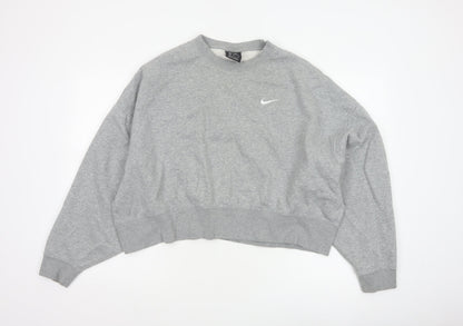 Nike Women’s Grey M Logo Crew Neck Pullover Sweatshirt Fleece