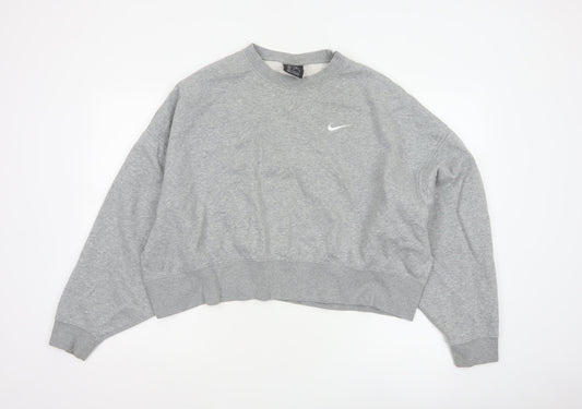 Nike Women’s Grey M Logo Crew Neck Pullover Sweatshirt Fleece