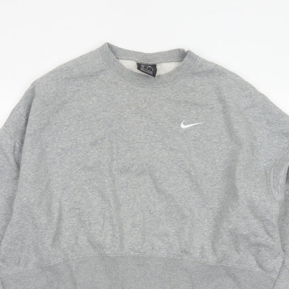Nike Women’s Grey M Logo Crew Neck Pullover Sweatshirt Fleece