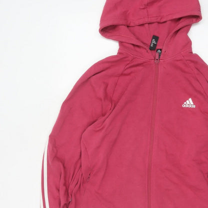 Adidas Women Pink UK 20 Full Zip Hooded Logo Hoodie