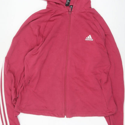 Adidas Women Pink UK 20 Full Zip Hooded Logo Hoodie