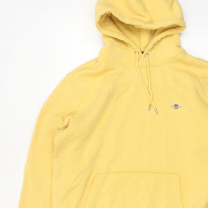 GANT Men’s Yellow L Pullover Hoodie Logo Drawstring Cotton Blend