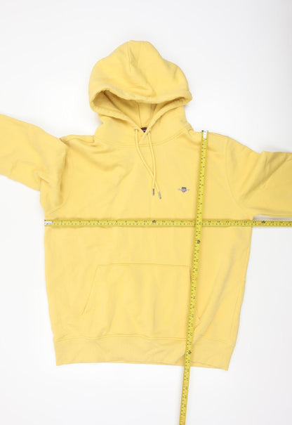 GANT Men’s Yellow L Pullover Hoodie Logo Drawstring Cotton Blend