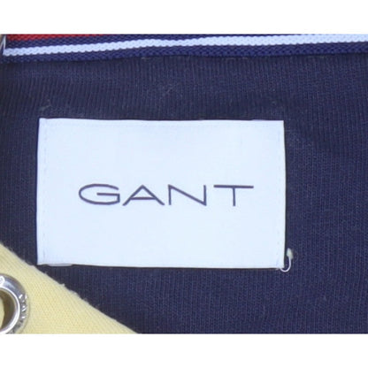GANT Men’s Yellow L Pullover Hoodie Logo Drawstring Cotton Blend