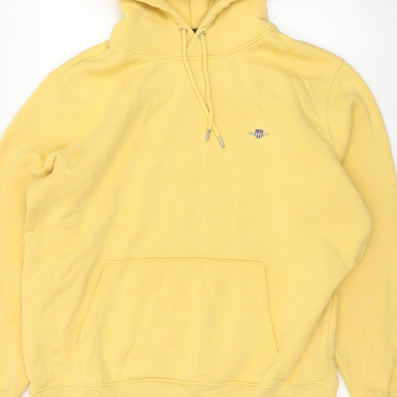 GANT Men’s Yellow L Pullover Hoodie Logo Drawstring Cotton Blend