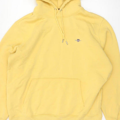 GANT Men’s Yellow L Pullover Hoodie Logo Drawstring Cotton Blend