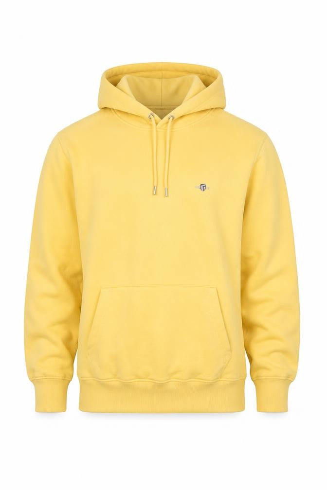 GANT Men’s Yellow L Pullover Hoodie Logo Drawstring Cotton Blend