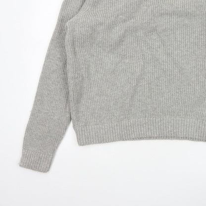 Marks and Spencer Men Grey XL Lambswool Blend Rib Knit Crew Neck Jumper
