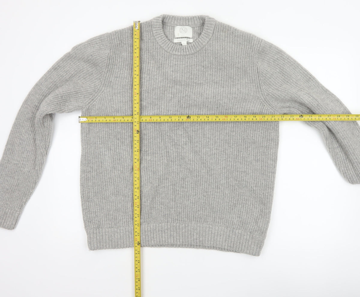 Marks and Spencer Men Grey XL Lambswool Blend Rib Knit Crew Neck Jumper