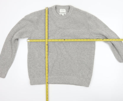 Marks and Spencer Men Grey XL Lambswool Blend Rib Knit Crew Neck Jumper