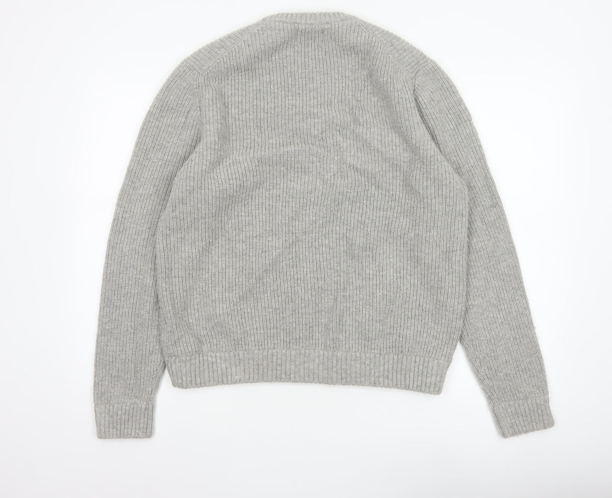 Marks and Spencer Men Grey XL Lambswool Blend Rib Knit Crew Neck Jumper