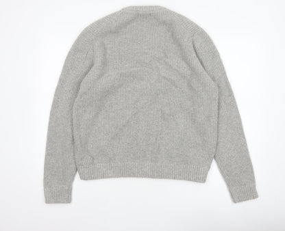 Marks and Spencer Men Grey XL Lambswool Blend Rib Knit Crew Neck Jumper