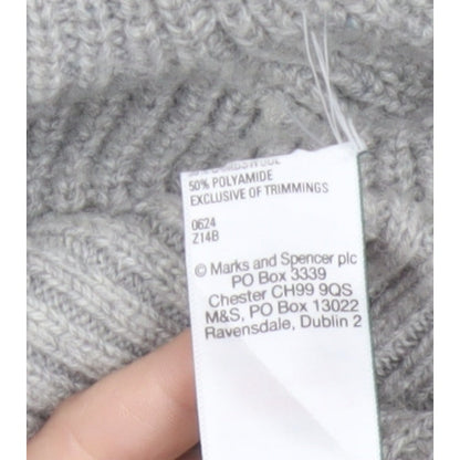 Marks and Spencer Men Grey XL Lambswool Blend Rib Knit Crew Neck Jumper