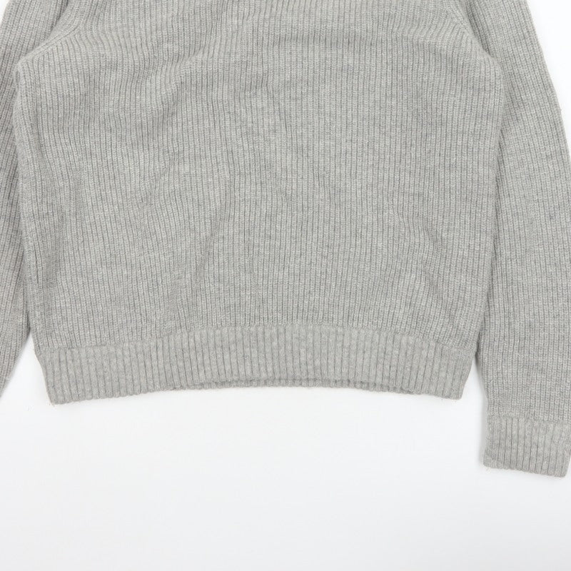 Marks and Spencer Men Grey XL Lambswool Blend Rib Knit Crew Neck Jumper