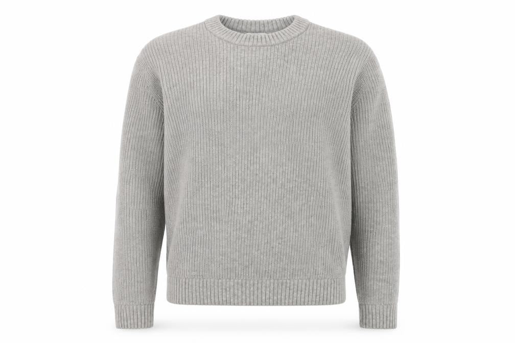 Marks and Spencer Men Grey XL Lambswool Blend Rib Knit Crew Neck Jumper