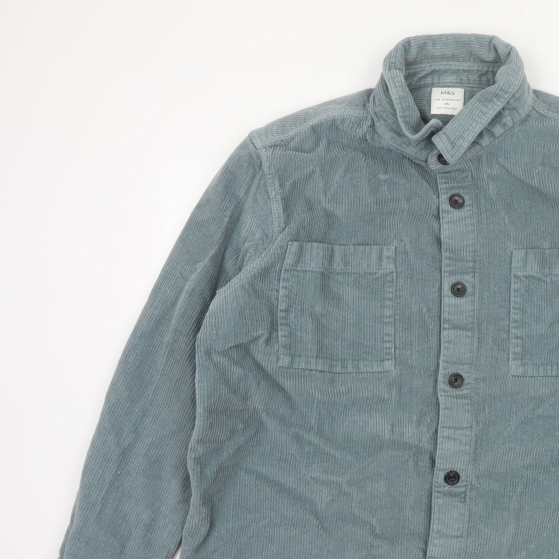 Marks and Spencer Men's Green 2XL Corduroy Overshirt Button-Up