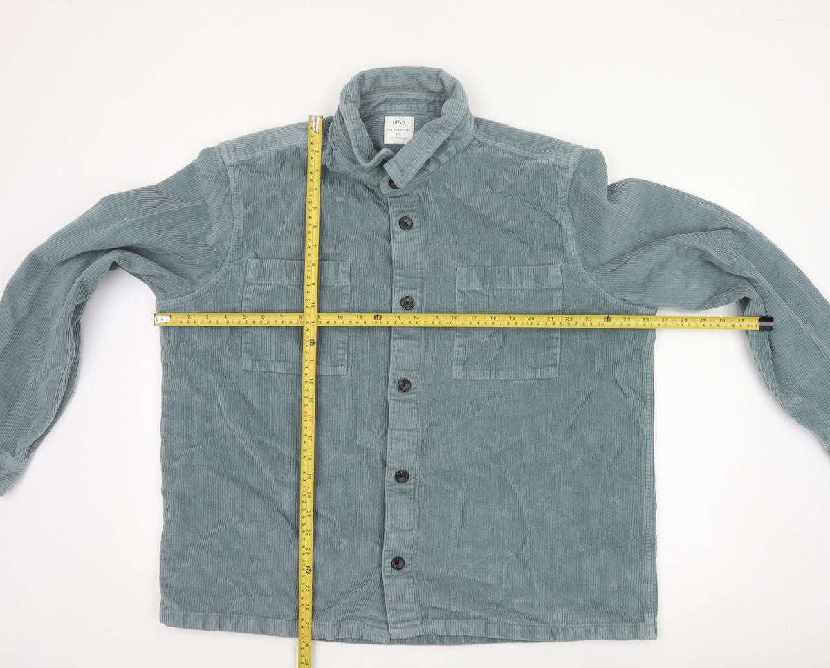 Marks and Spencer Men's Green 2XL Corduroy Overshirt Button-Up