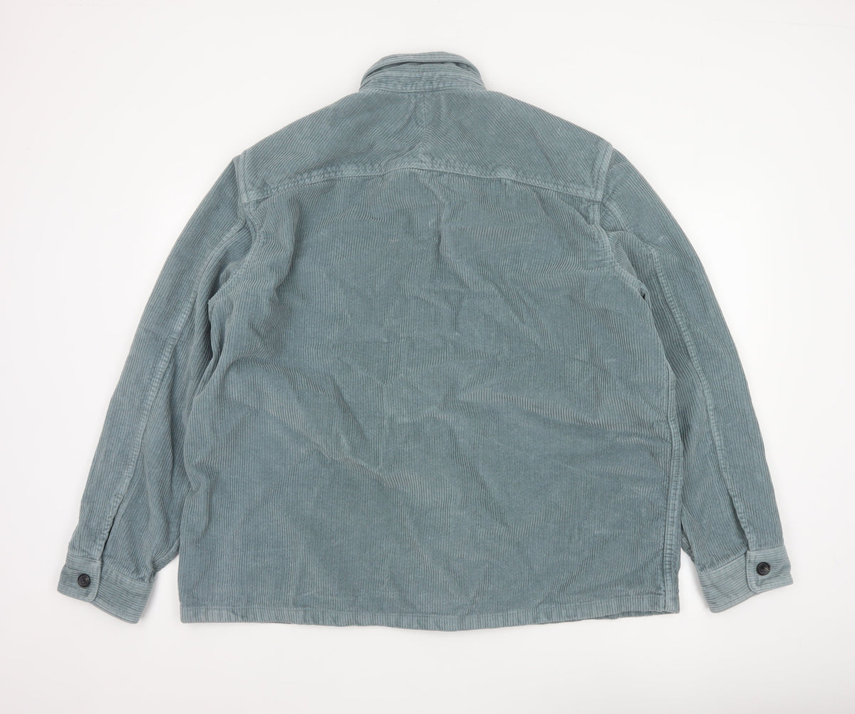 Marks and Spencer Men's Green 2XL Corduroy Overshirt Button-Up