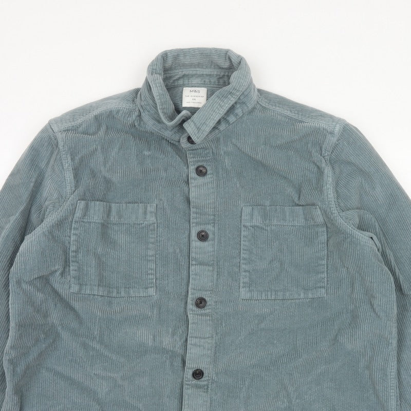 Marks and Spencer Men's Green 2XL Corduroy Overshirt Button-Up