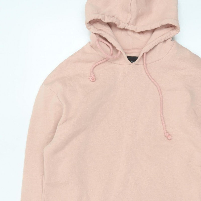PIECES Women's Pink L Pullover Hoodie Drawstring Long Sleeve Cotton Blend