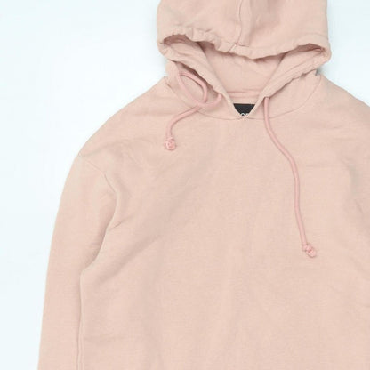 PIECES Women's Pink L Pullover Hoodie Drawstring Long Sleeve Cotton Blend