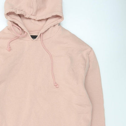 PIECES Women's Pink L Pullover Hoodie Drawstring Long Sleeve Cotton Blend