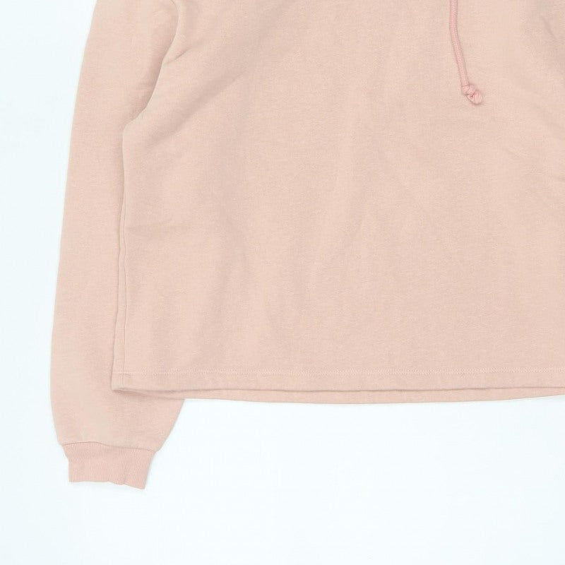 PIECES Women's Pink L Pullover Hoodie Drawstring Long Sleeve Cotton Blend