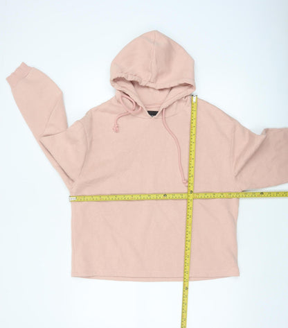 PIECES Women's Pink L Pullover Hoodie Drawstring Long Sleeve Cotton Blend
