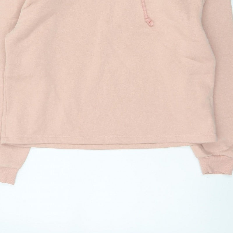 PIECES Women's Pink L Pullover Hoodie Drawstring Long Sleeve Cotton Blend