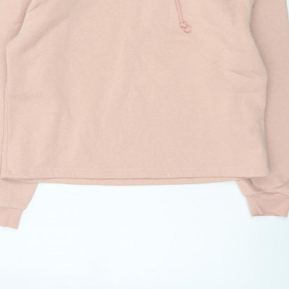 PIECES Women's Pink L Pullover Hoodie Drawstring Long Sleeve Cotton Blend