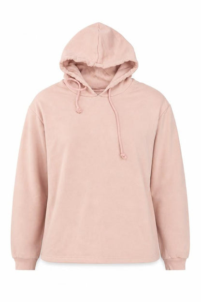 PIECES Women's Pink L Pullover Hoodie Drawstring Long Sleeve Cotton Blend