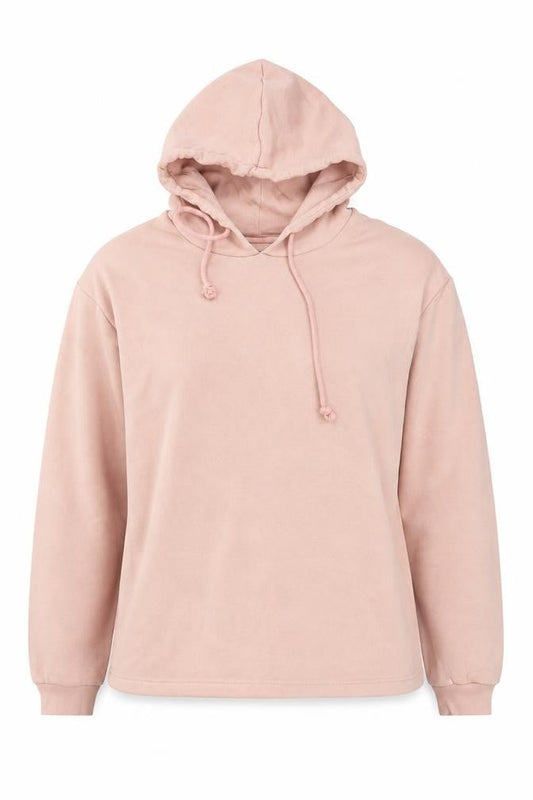 PIECES Women's Pink L Pullover Hoodie Drawstring Long Sleeve Cotton Blend