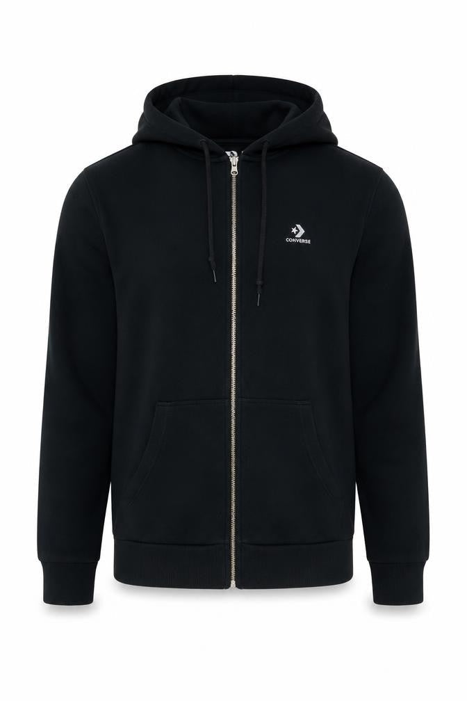 Converse Men’s Black S Full Zip Logo Hooded Fleece Hoodie