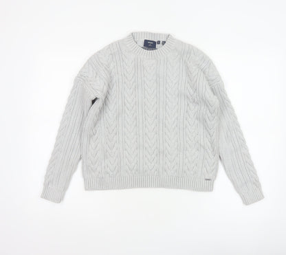 Superdry Women’s Grey UK 8 Cable Knit Cotton Crew Neck Pullover Jumper