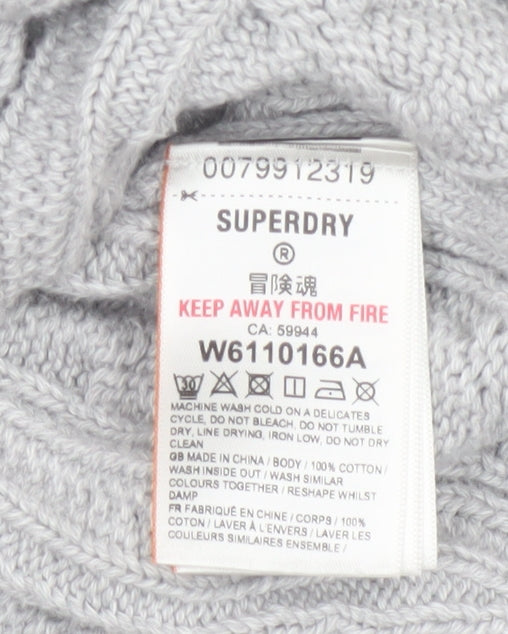 Superdry Women’s Grey UK 8 Cable Knit Cotton Crew Neck Pullover Jumper