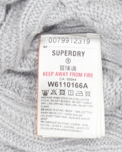 Superdry Women’s Grey UK 8 Cable Knit Cotton Crew Neck Pullover Jumper