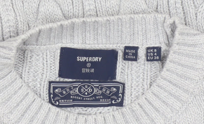 Superdry Women’s Grey UK 8 Cable Knit Cotton Crew Neck Pullover Jumper