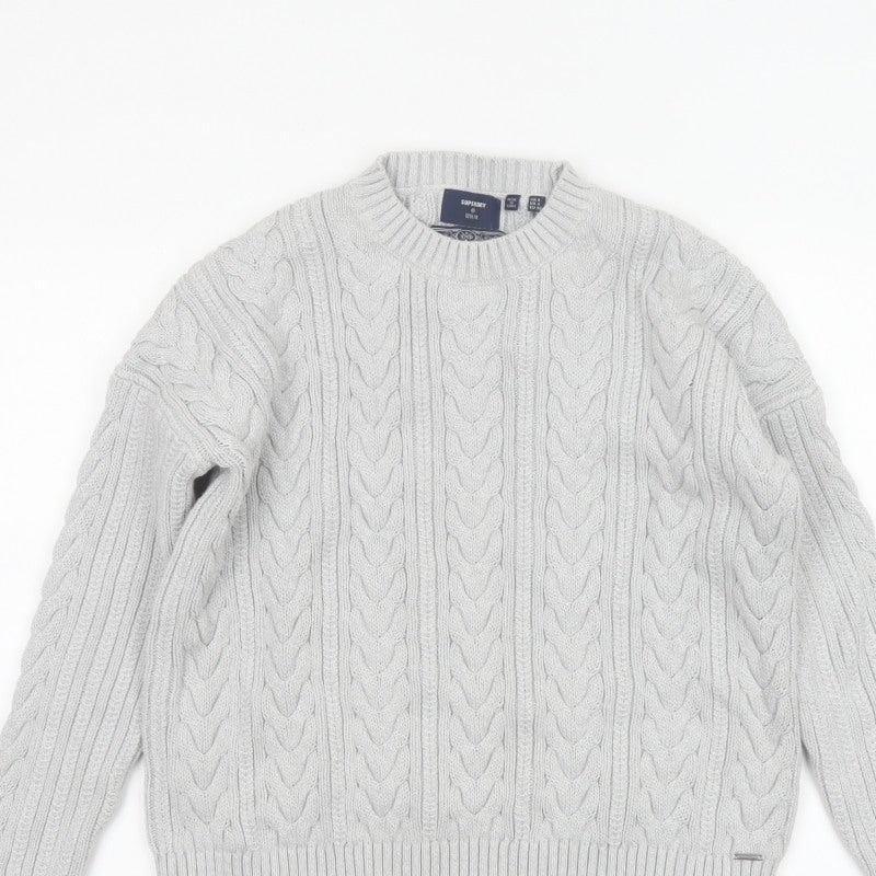 Superdry Women’s Grey UK 8 Cable Knit Cotton Crew Neck Pullover Jumper