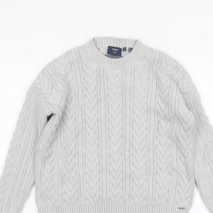 Superdry Women’s Grey UK 8 Cable Knit Cotton Crew Neck Pullover Jumper