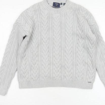 Superdry Women’s Grey UK 8 Cable Knit Cotton Crew Neck Pullover Jumper
