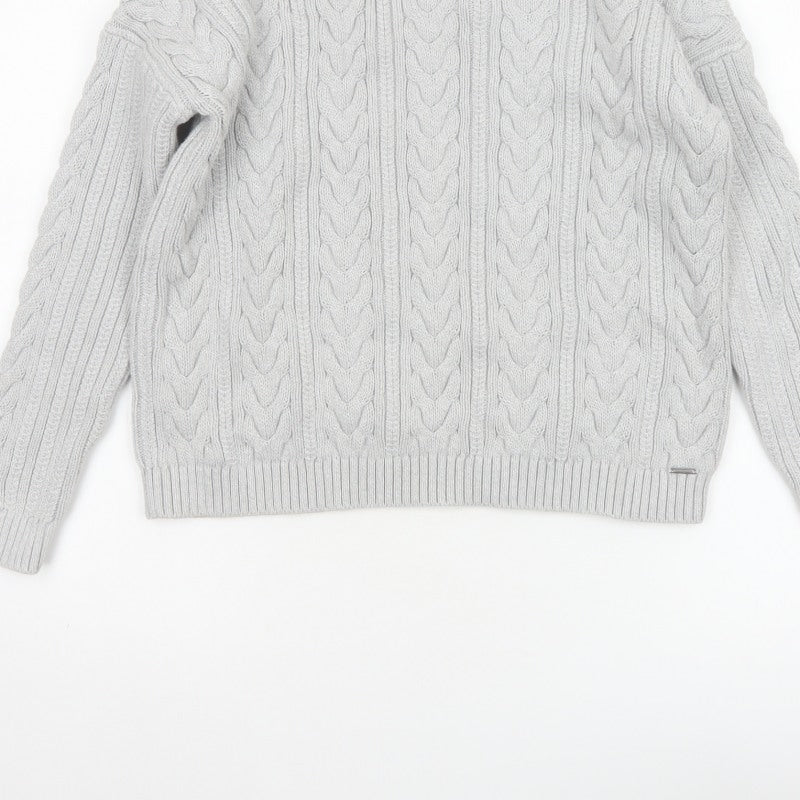 Superdry Women’s Grey UK 8 Cable Knit Cotton Crew Neck Pullover Jumper
