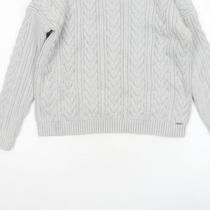 Superdry Women’s Grey UK 8 Cable Knit Cotton Crew Neck Pullover Jumper