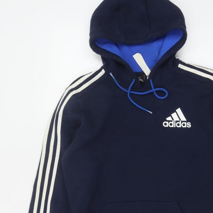 Adidas Men’s Navy Blue S Pullover Hoodie 3 Stripe Logo Pocket