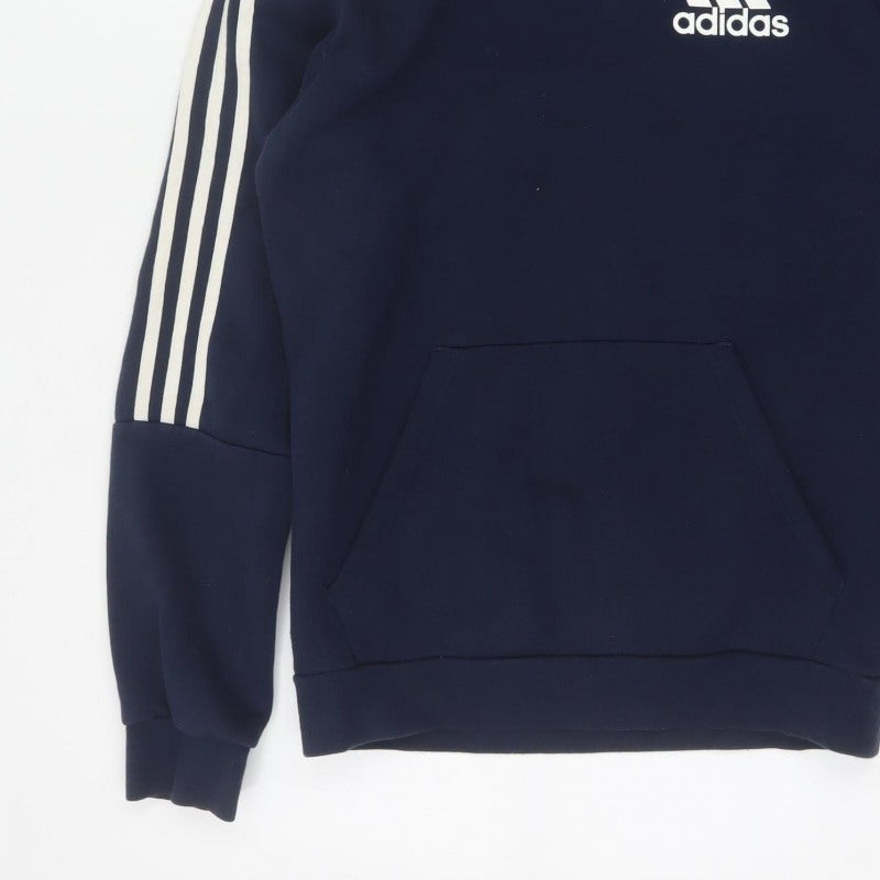 Adidas Men’s Navy Blue S Pullover Hoodie 3 Stripe Logo Pocket