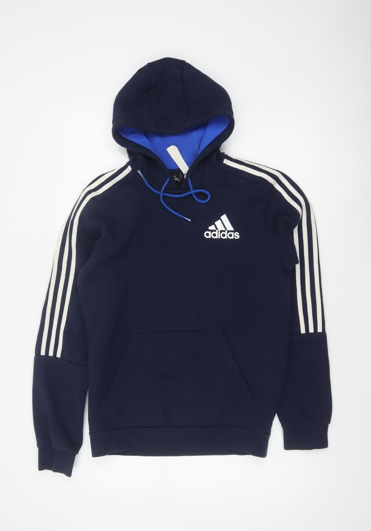 Adidas Men’s Navy Blue S Pullover Hoodie 3 Stripe Logo Pocket
